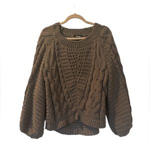 Brown Oversized Puff Sleeve Express Sweater - Size S